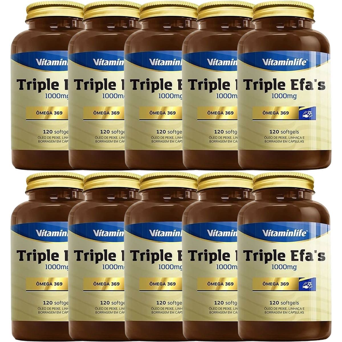 Kit 10X Triple EFAS Omega 3 6 9 - 1000mg 120 softgels - Vitaminlife