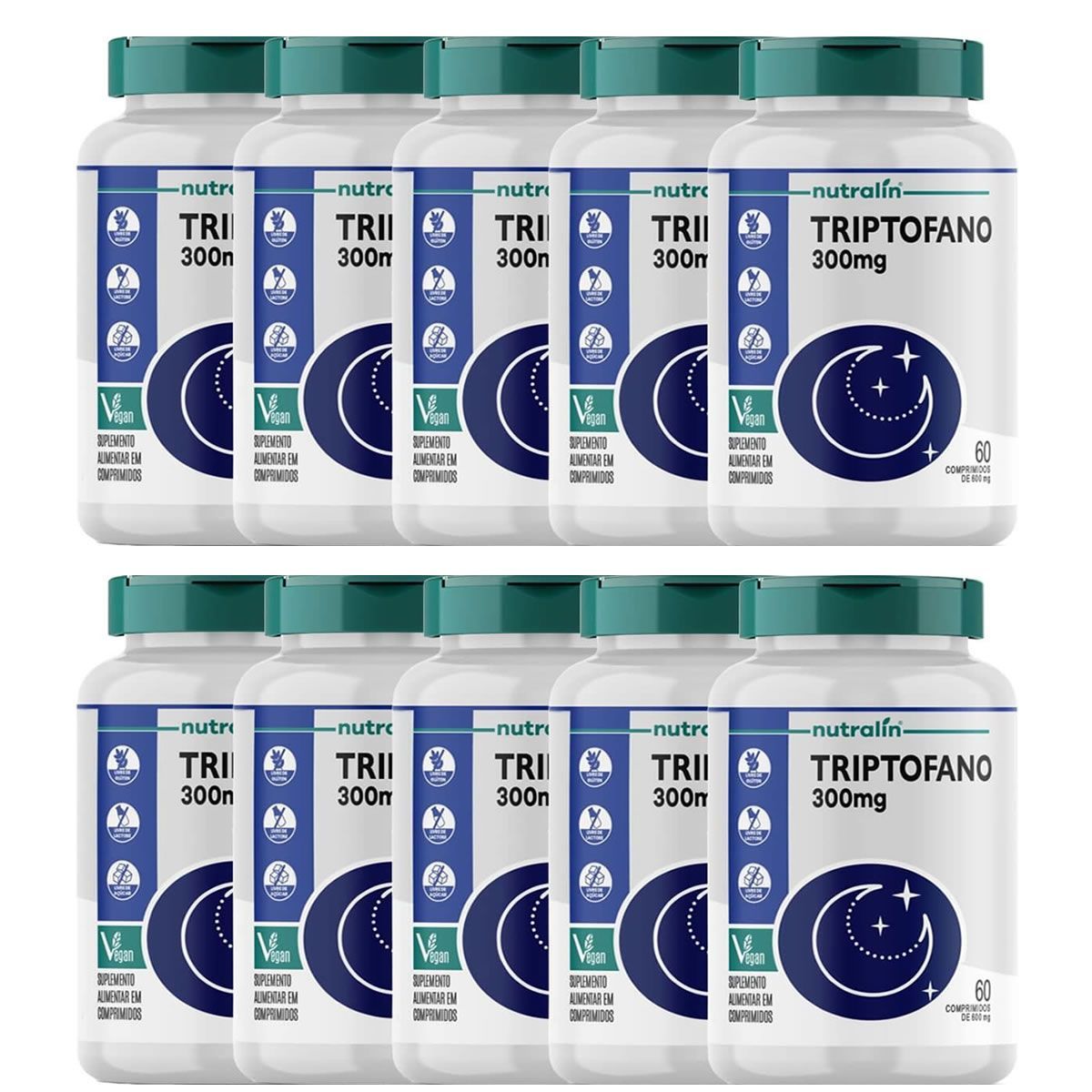 Kit 10X Triptofano 300mg - 60 Comprimidos - Nutralin