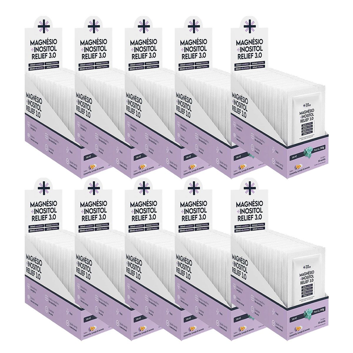 Kit 10X True Magn�sio + Inositol Relief 3.0 - 30 Sach�s 8g Camomila, Laranja e Lavanda - True Source