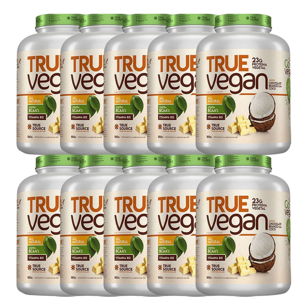 Kit 10X True Vegan Prote�na Vegetal - 1810g Chocolate Branco com Coco - True Source