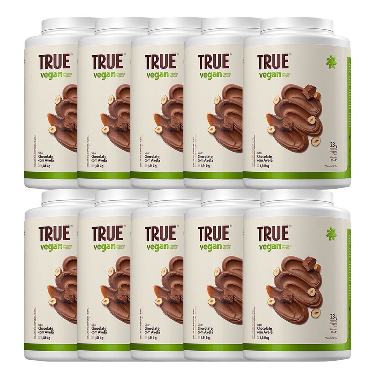 Kit 10X True Vegan Prote�na Vegetal - 1810g Chocolate com Avel� - True Source