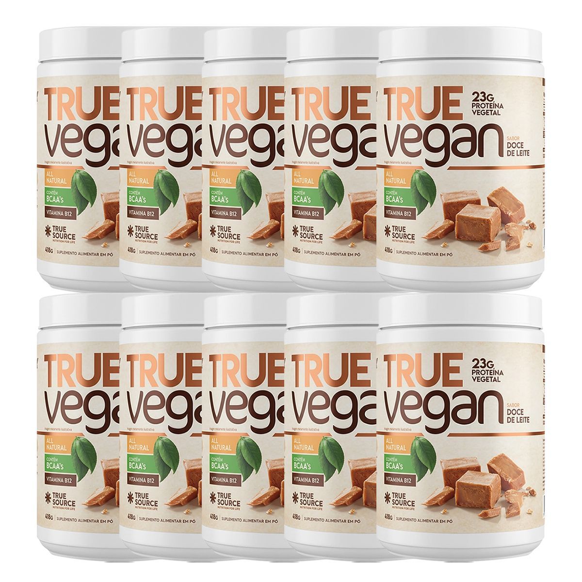 Kit 10X True Vegan Prote�na Vegetal - 418g Doce de Leite - True Source