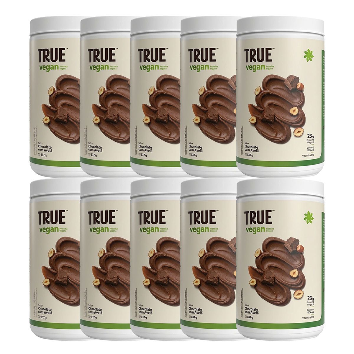 Kit 10X True Vegan Prote�na Vegetal - 837g Chocolate com Avel� - True Source