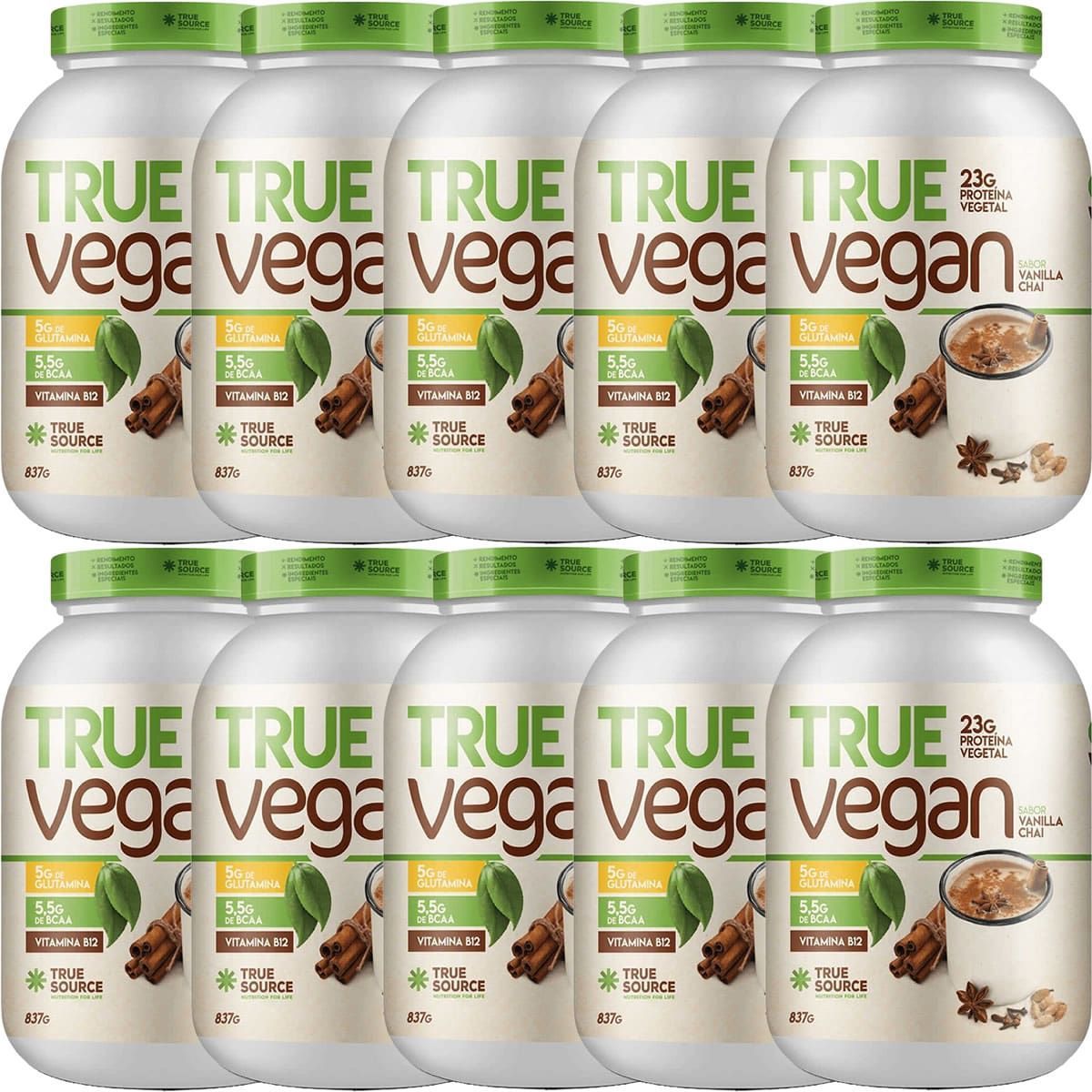 Kit 10X True Vegan Prote�na Vegetal - 837g Vanilla Chai - True Source