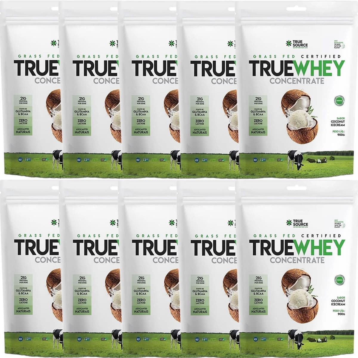 Kit 10X True Whey Concentrate - 900g Refil Coconut Ice Cream - True Source