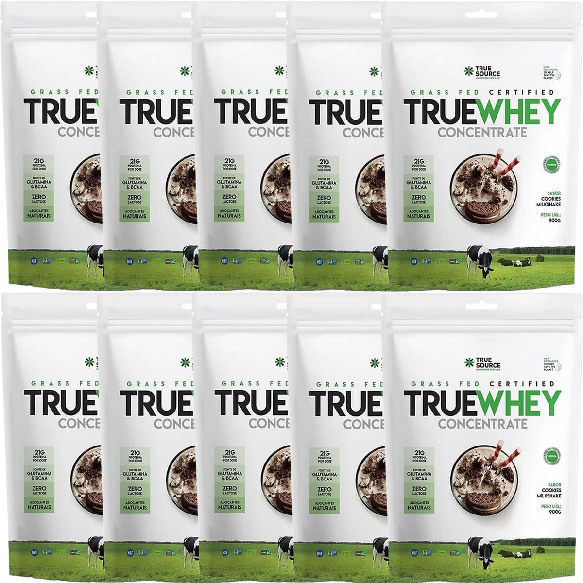 Kit 10X True Whey Concentrate - 900g  Refil Cookies Milkshake - True Source