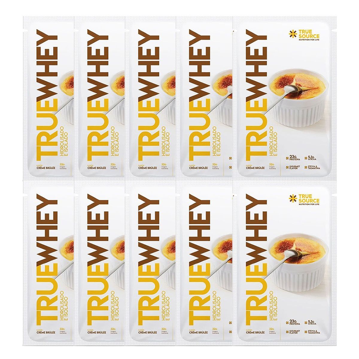 Kit 10X True Whey Hidrolisado e Isolado - 1 Sach� 32g Vanilla Cr�me Br�ll� - True Source