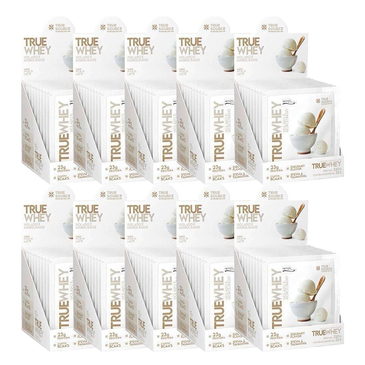 Kit 10X True Whey Hidrolisado e Isolado - 10 Sach�s 32g Fior di Latte - True Source