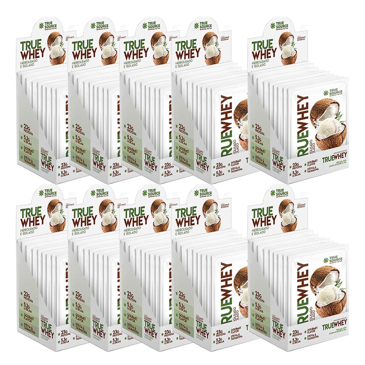 Kit 10X True Whey Hidrolisado e Isolado - 10 sach�s de 32g Coconut Ice Cream - True Source