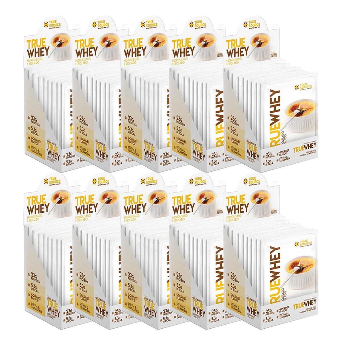 Kit 10X True Whey Hidrolisado e Isolado - 10 sach�s de 32g Vanilla Cr�me Br�ll� - True Source