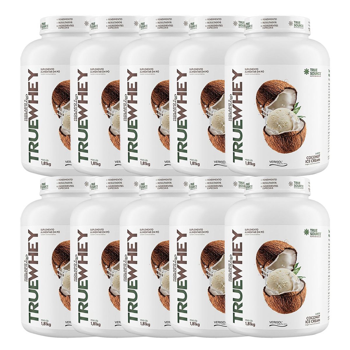 Kit 10X True Whey Protein Hidrolisado e Isolado - 1810g Coconut Ice Cream - True Source