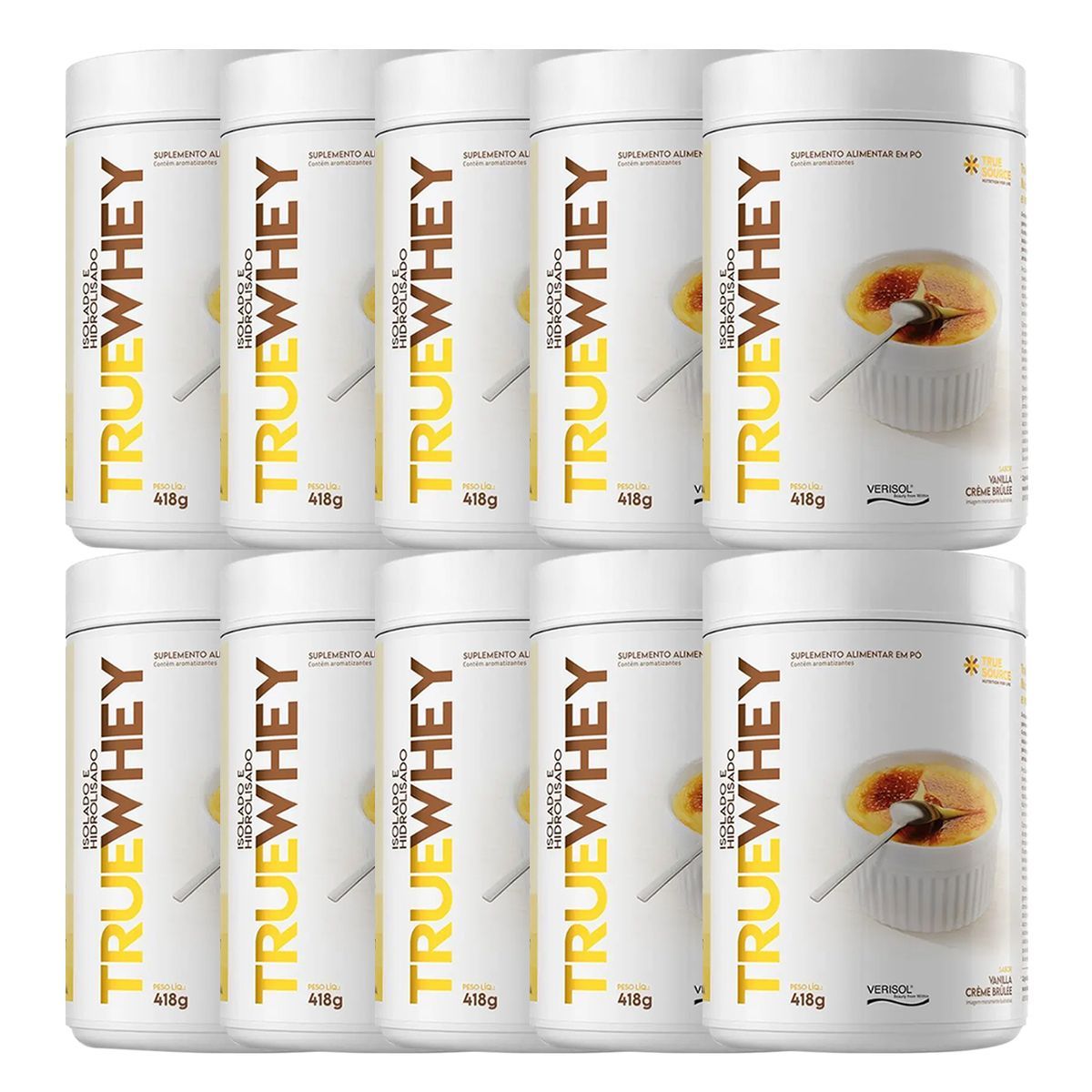 Kit 10X True Whey Protein Hidrolisado e Isolado - 418g Vanilla Cr�me Br�ll� - True Source