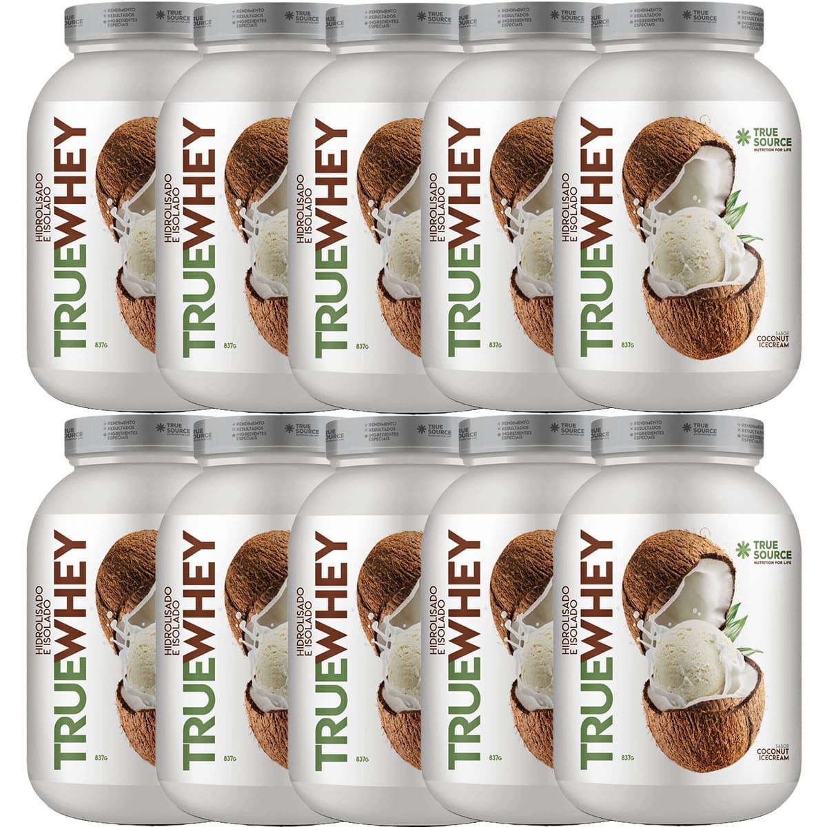 Kit 10X True Whey Protein Hidrolisado e Isolado - 837g Coconut Ice Cream - True Source