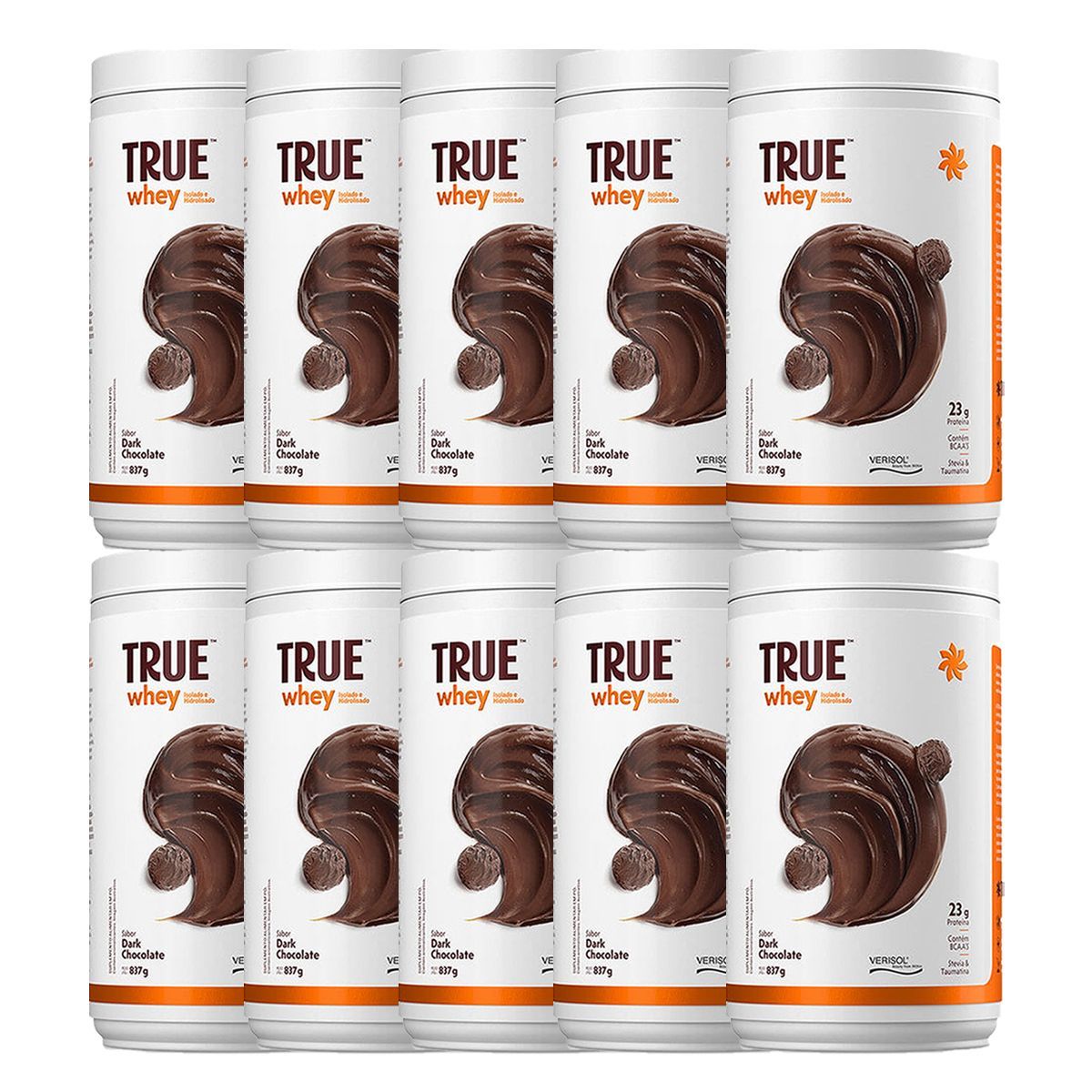 Kit 10X True Whey Protein Hidrolisado e Isolado - 837g Dark Chocolate - True Source