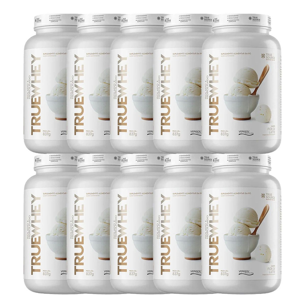 Kit 10X True Whey Protein Hidrolisado e Isolado - 837g Fior di Latte - True Source
