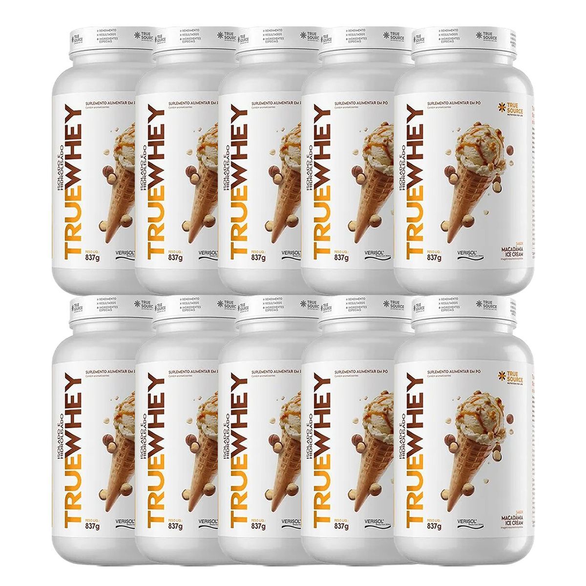 Kit 10X True Whey Protein Hidrolisado e Isolado - 837g Macadamia Ice Cream - True Source