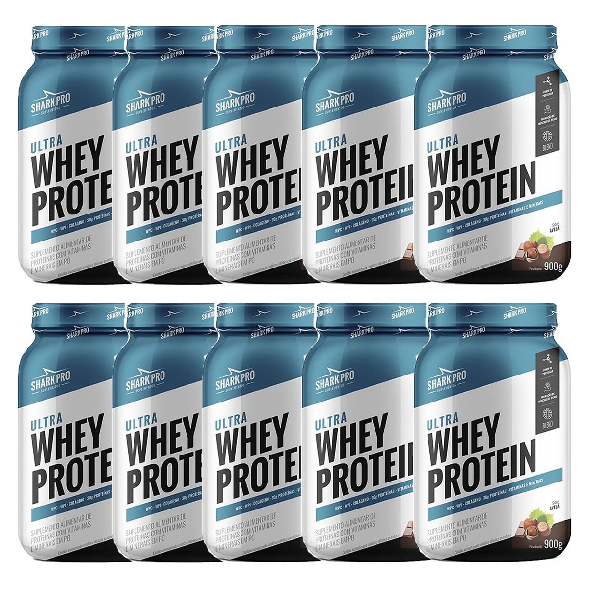 Kit 10X Ultra Whey Protein - 907g Chocolate com Avel� - Shark Pro