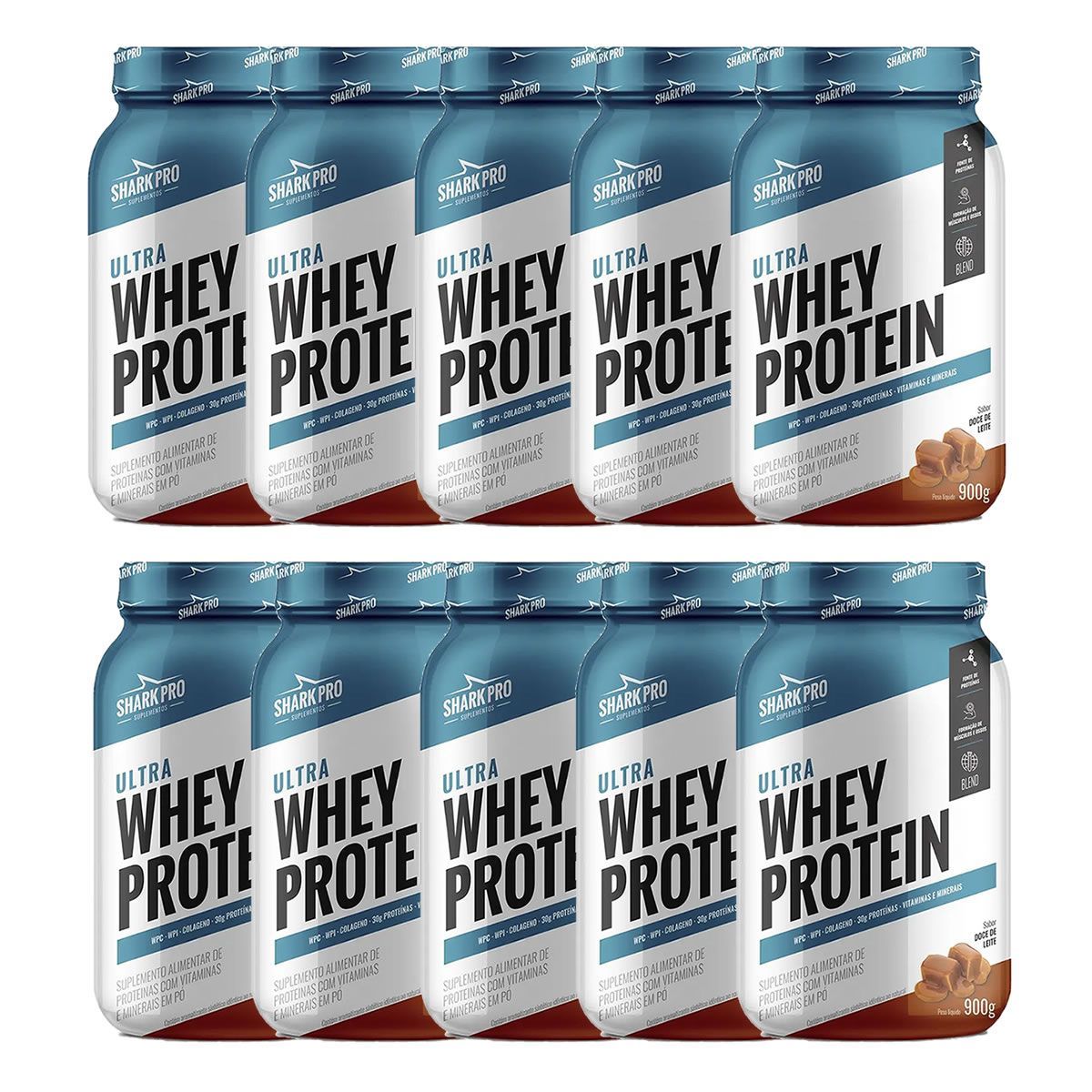 Kit 10X Ultra Whey Protein - 907g Doce de Leite - Shark Pro