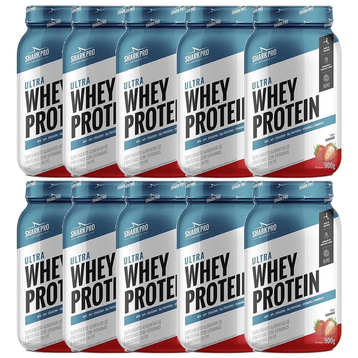 Kit 10X Ultra Whey Protein - 907g Morango - Shark Pro
