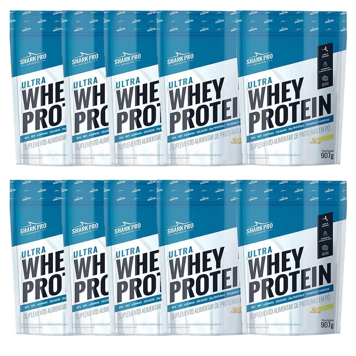 Kit 10X Ultra Whey Protein - 907g Refil Chocolate Branco  - Shark Pro Nutrition