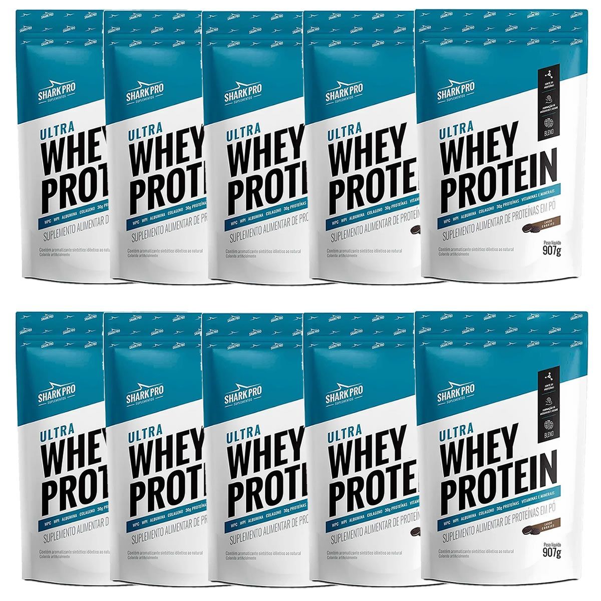 Kit 10X Ultra Whey Protein - 907g Refil Cookies - Shark Pro