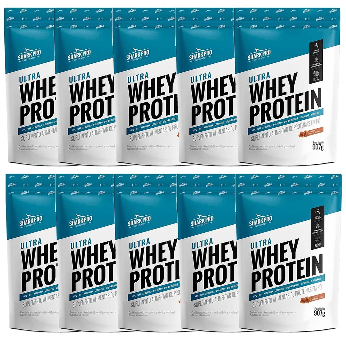 Kit 10X Ultra Whey Protein - 907g Refil Doce de Leite - Shark Pro