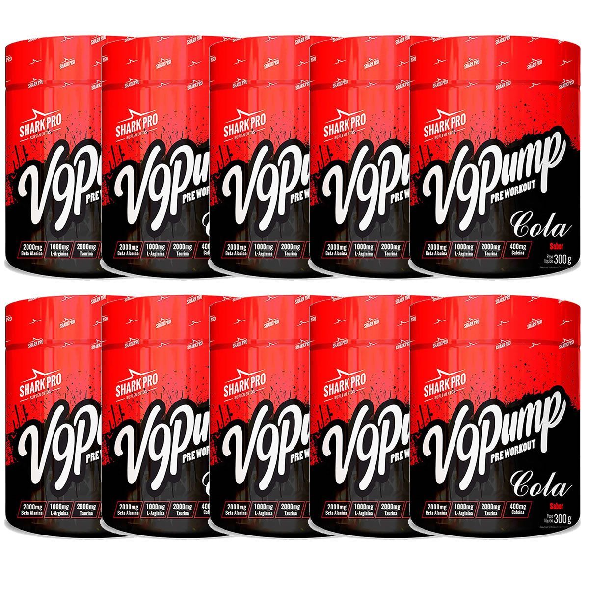 Kit 10X V9-Pump Pre Workout - 300g Cola - Shark Pro