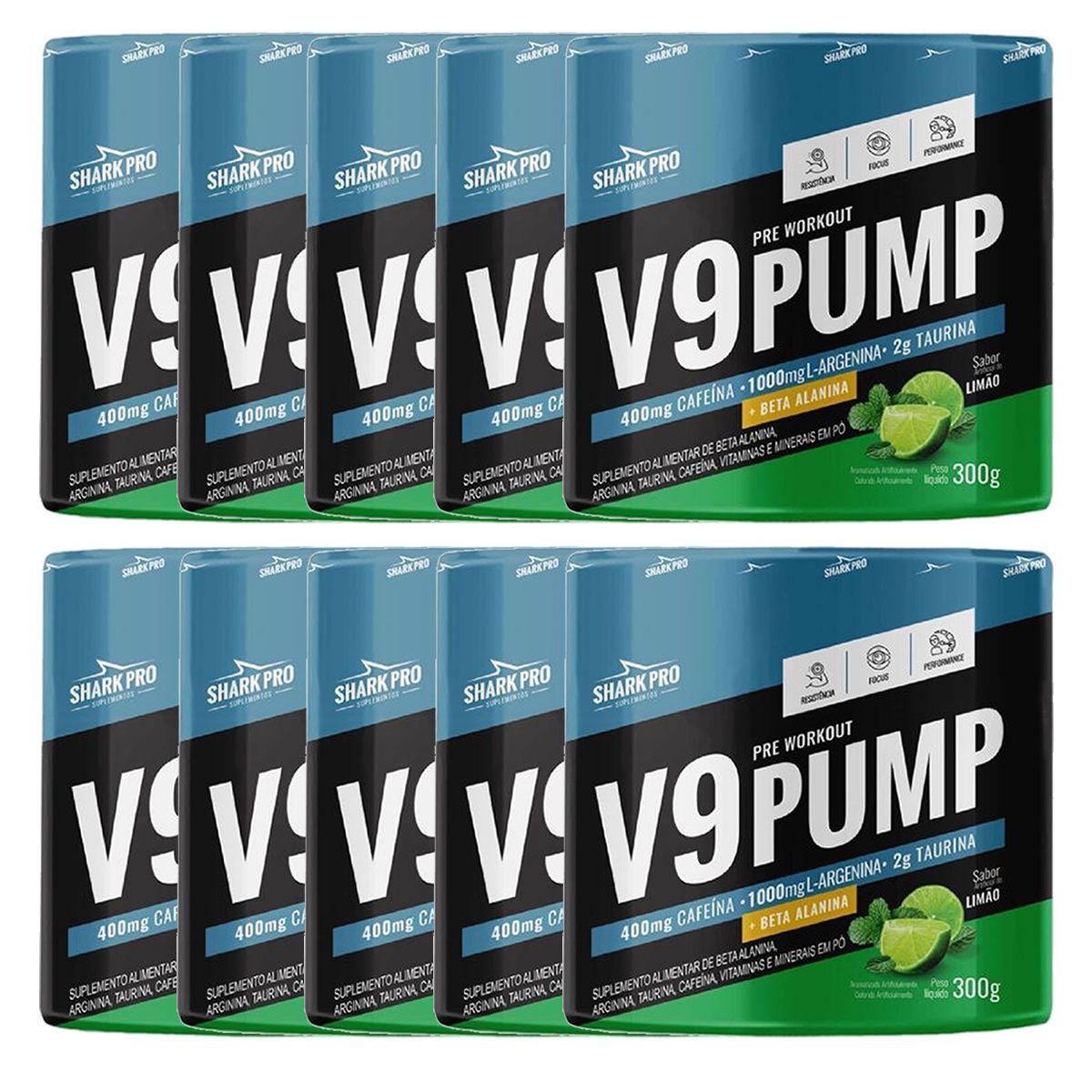 Kit 10X V9-Pump Pre Workout - 300g Lim�o - Shark Pro