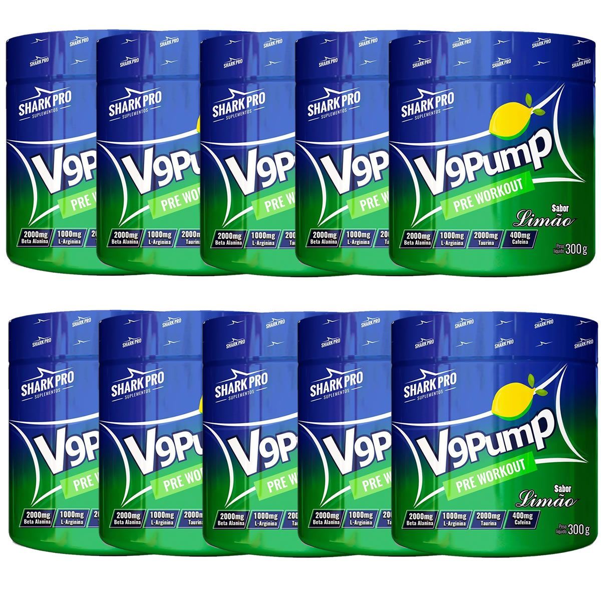 Kit 10X V9-Pump Pre Workout - 300g Lim�o - Shark Pro