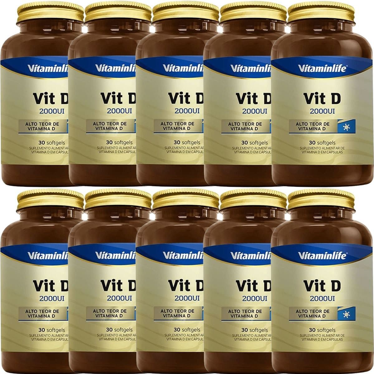 Kit 10X Vit D 2000UI - 30 Softgels - Vitaminlife
