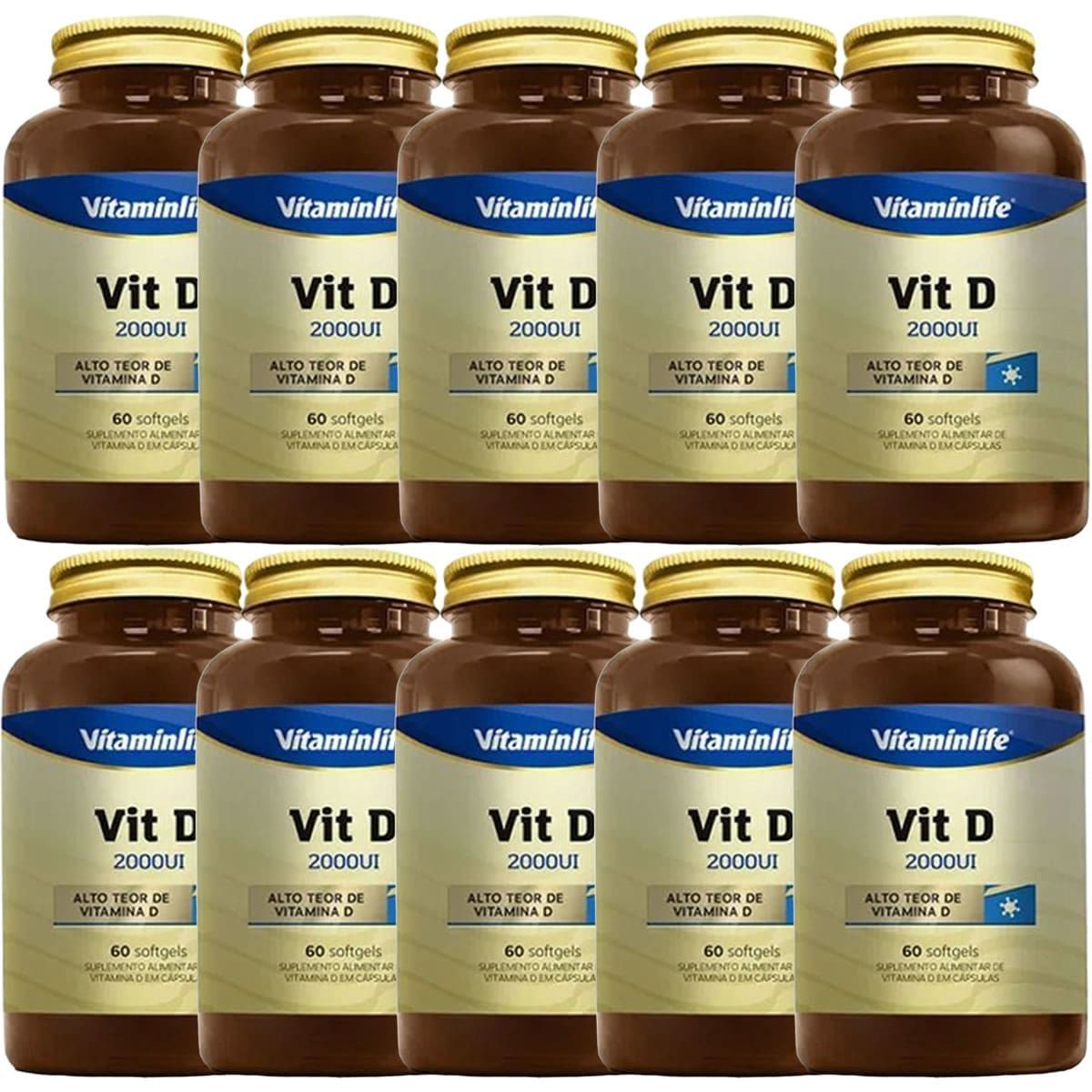 Kit 10X Vit D 2000UI - 60 Softgels - Vitaminlife