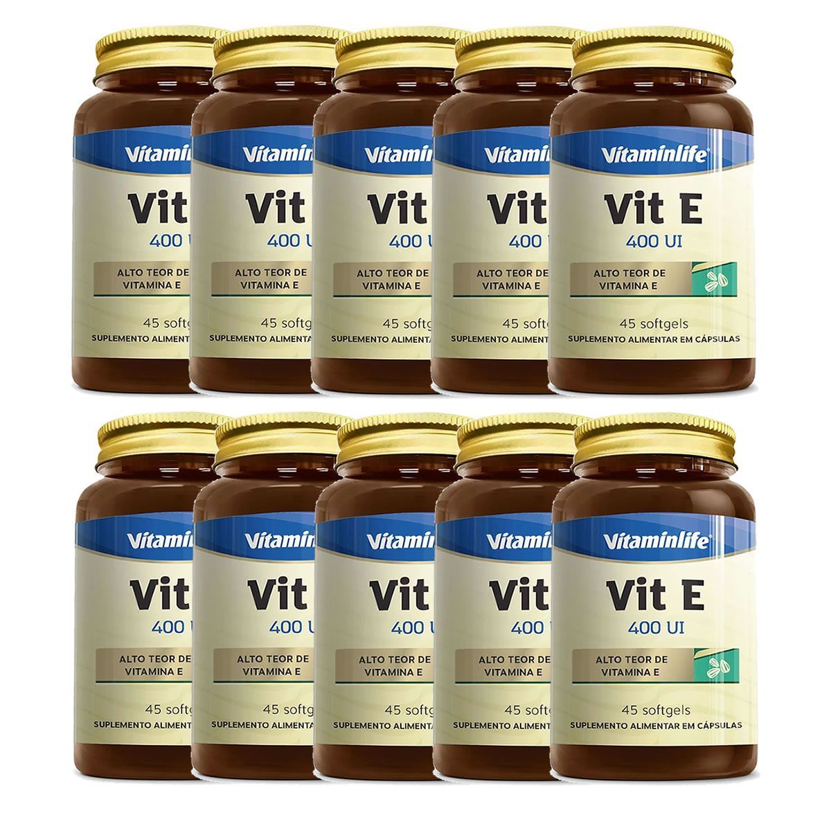 Kit 10X Vit E 400UI - 45 Softgels - Vitaminlife