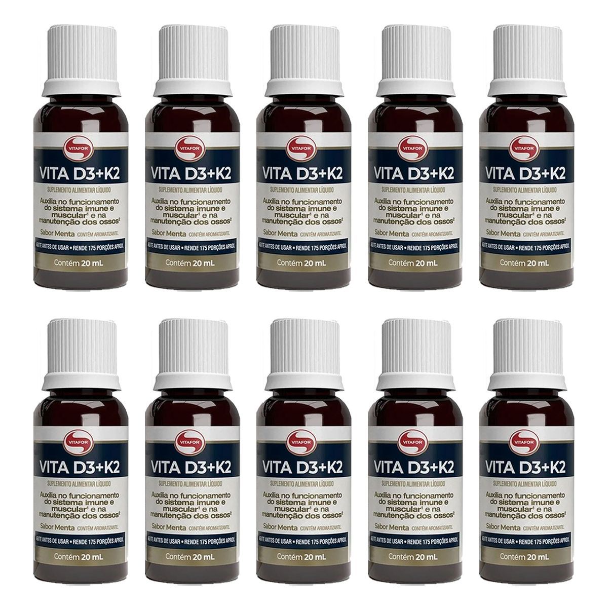 Kit 10X Vita D3 + K2 - 20ml Menta - Vitafor