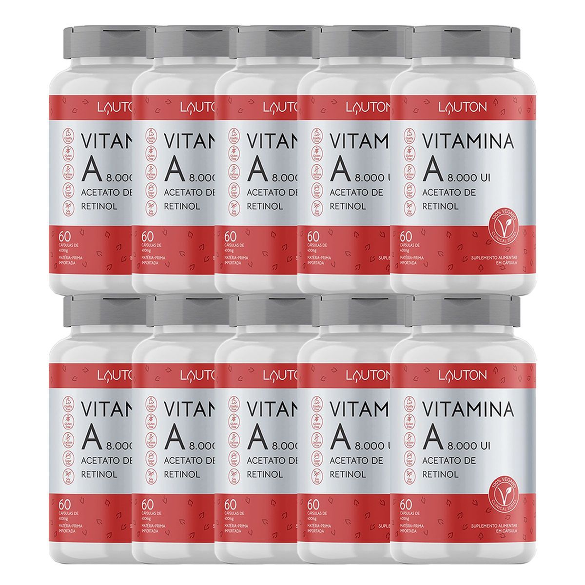 Kit 10X Vitamina A 8.000UI Acetato de Retinol - 60 C�psulas - Lauton Nutrition