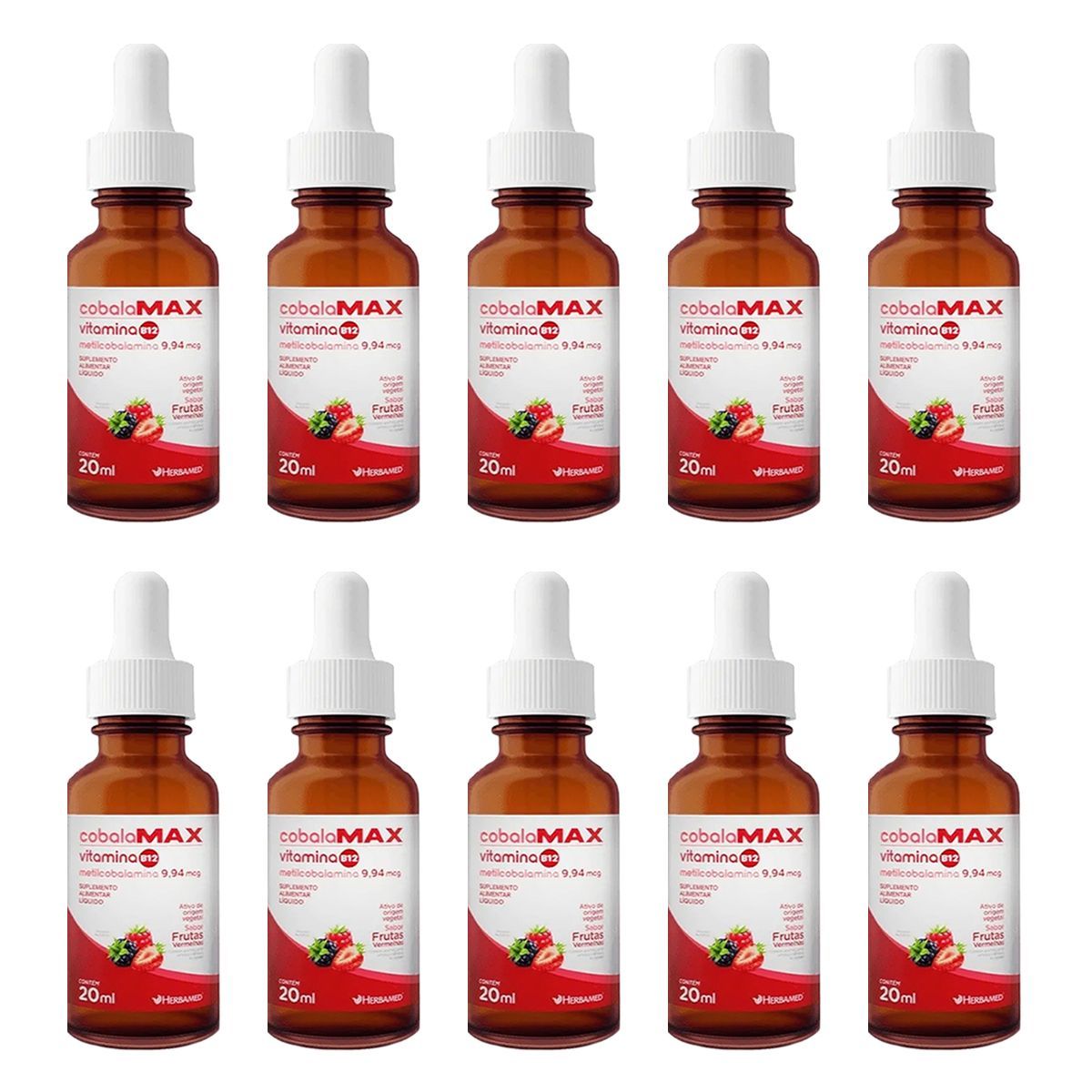 Kit 10X Vitamina B12 Metilcobalamina - 20ml Frutas Vermelhas - Herbamed