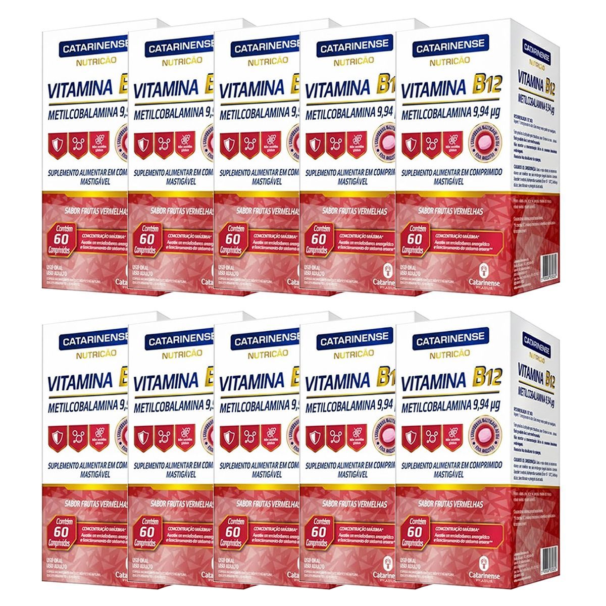 Kit 10X Vitamina B12 Metilcobalamina - 60 Comprimidos - Catarinense