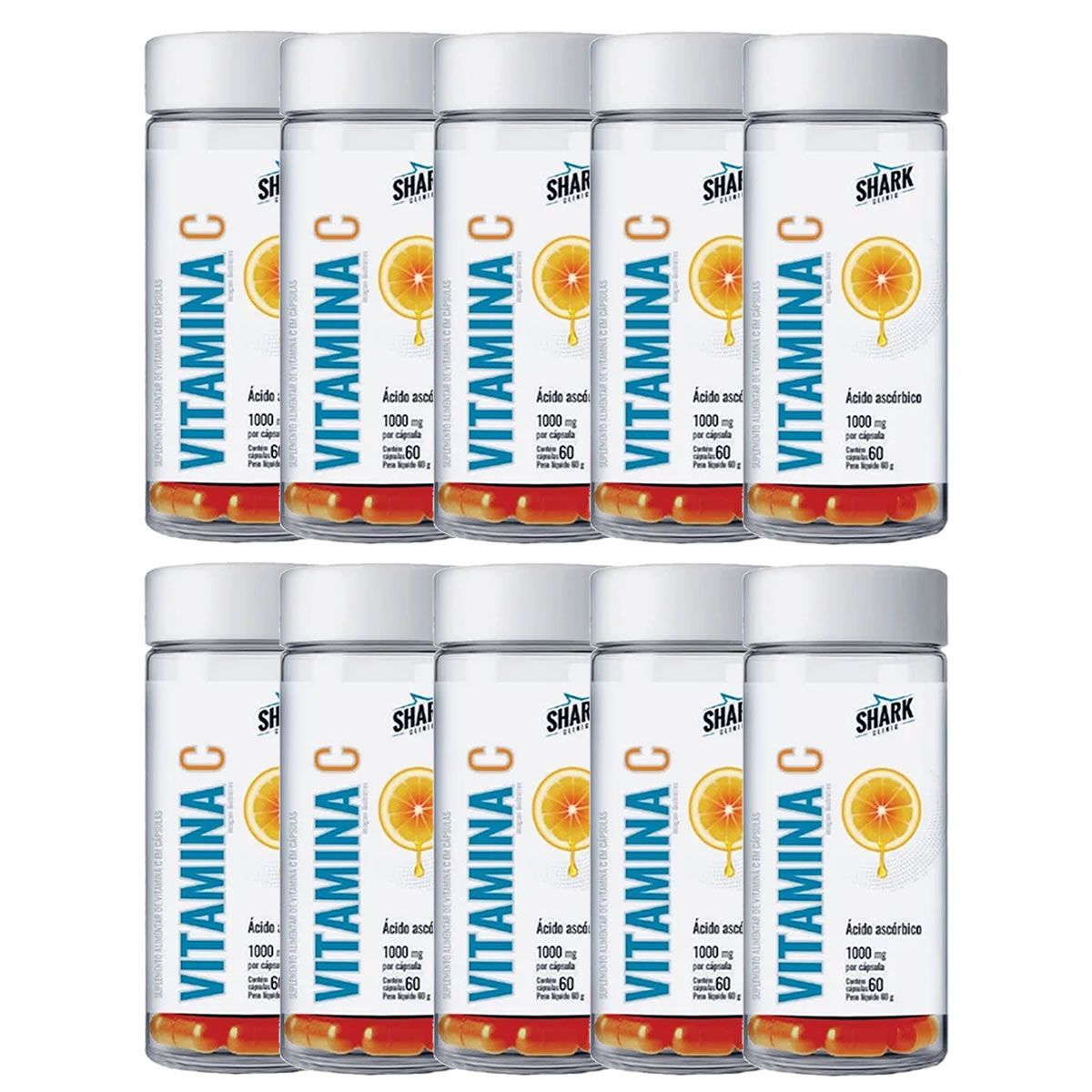 Kit 10X Vitamina C 1000mg - 60 C�psulas - Shark Pro