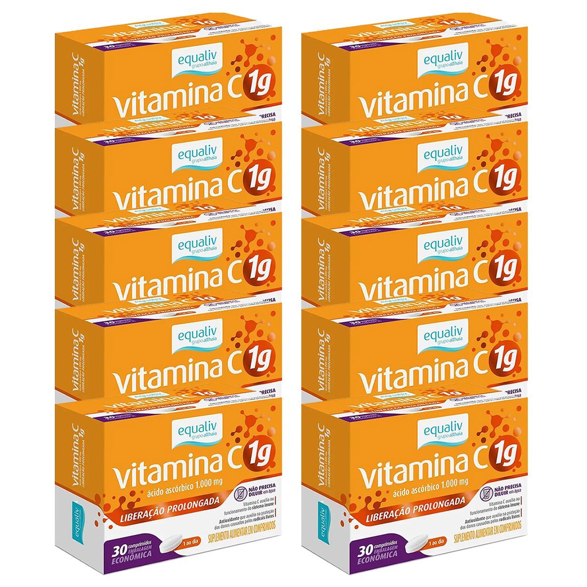 Kit 10X Vitamina C 1g - 30 Comprimidos - Equaliv