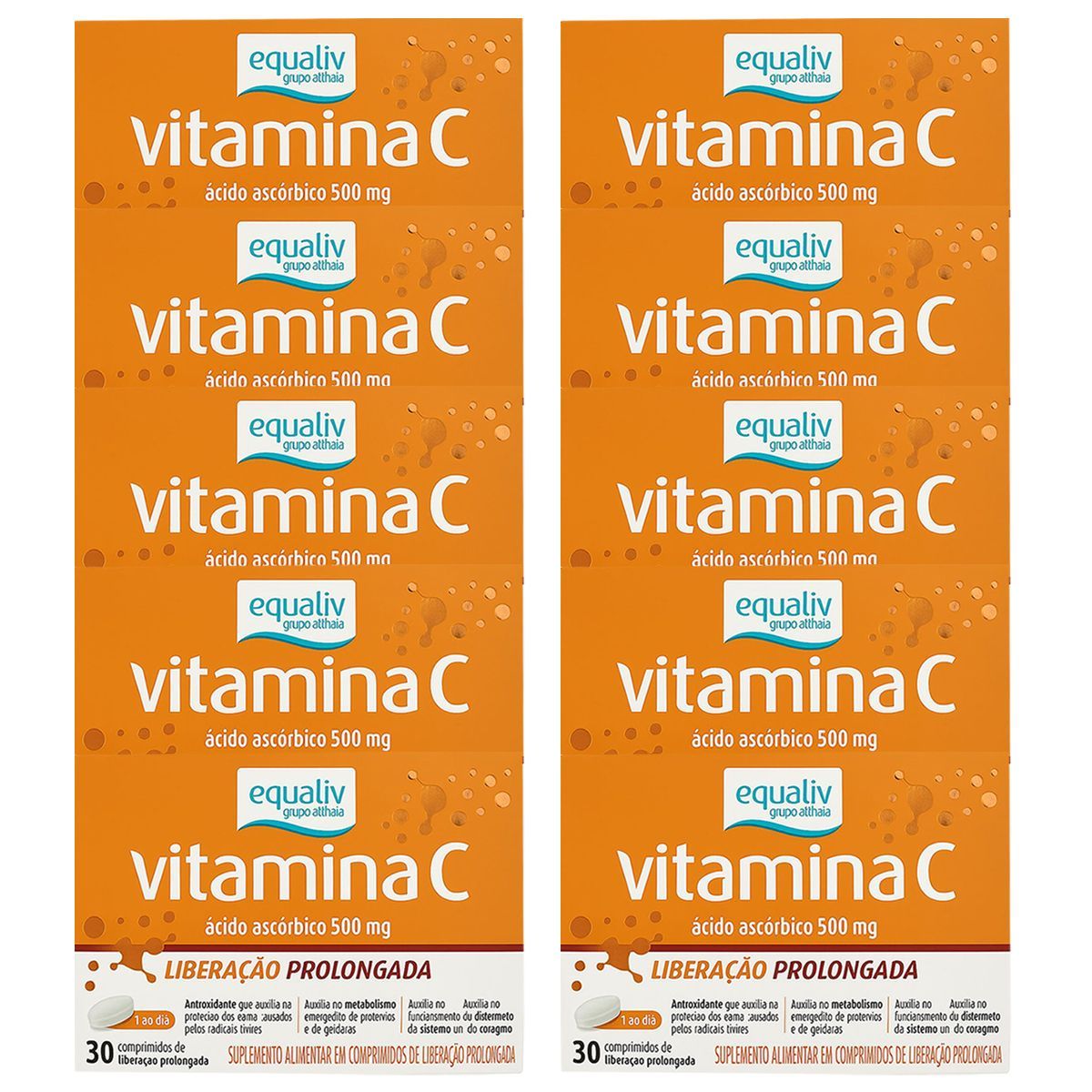 Kit 10X Vitamina C 500mg - 30 Comprimidos - Equaliv