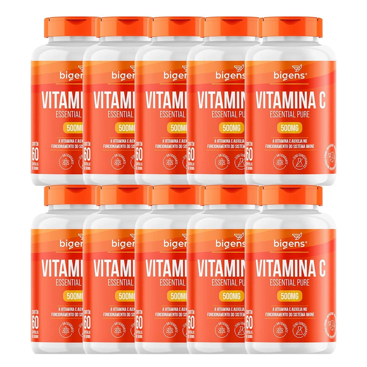 Kit 10X Vitamina C Essential Pure 500mg - 60 C�psulas - Bigens