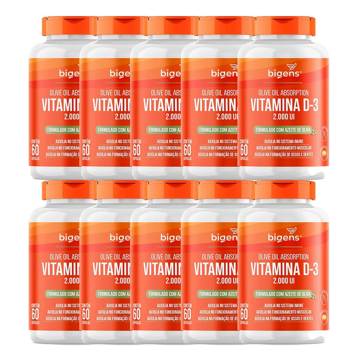 Kit 10X Vitamina D3 2000ui Azeite de Oliva - 60 C�psulas - Bigens
