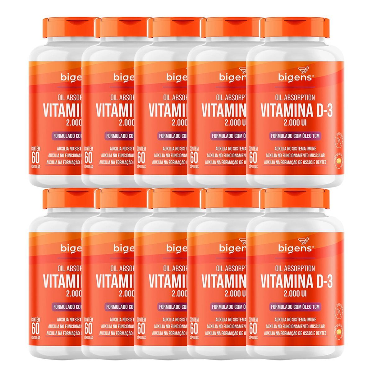 Kit 10X Vitamina D3 2000ui Com TCM - 60 C�psulas - Bigens