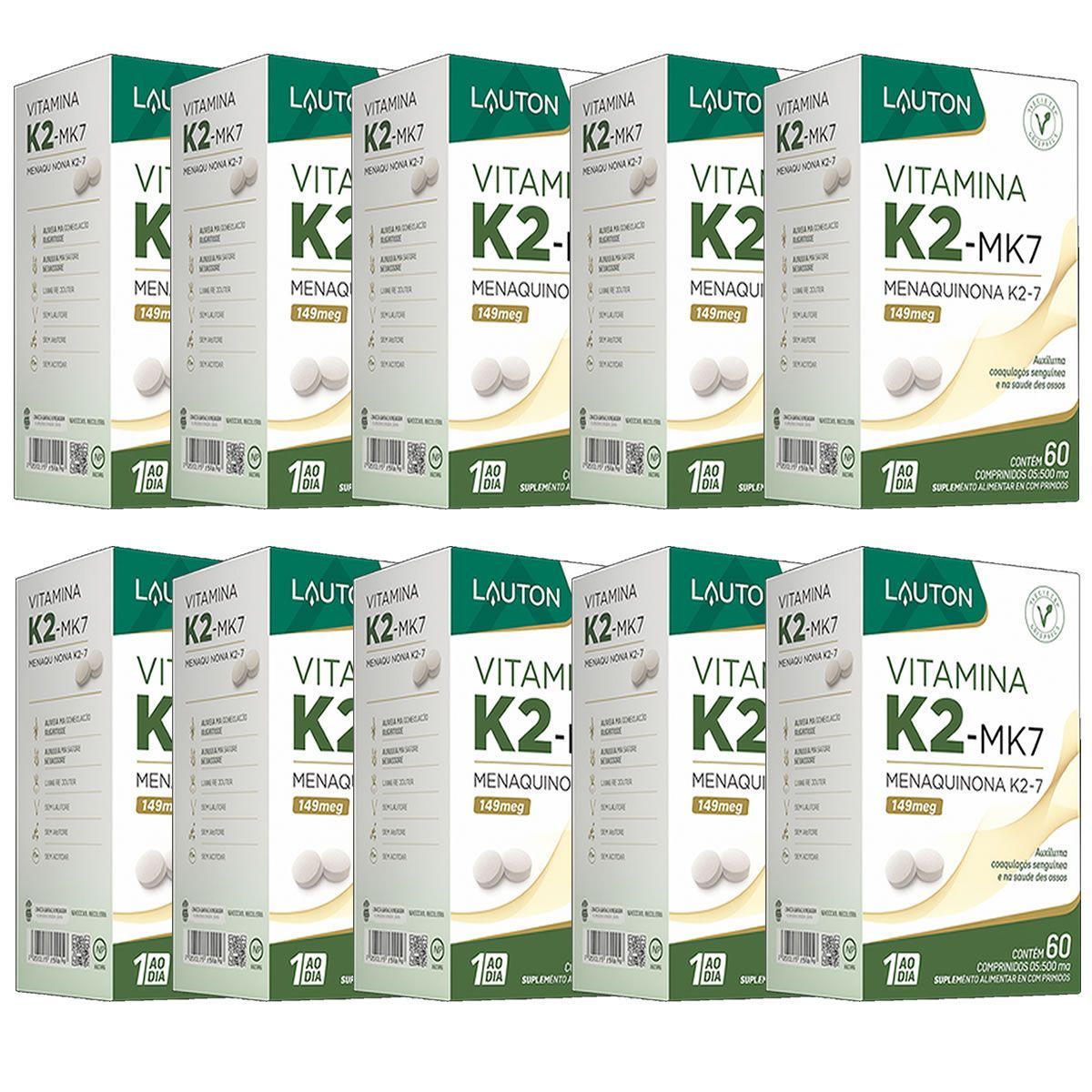 Kit 10X Vitamina K2-MK7 - 149mcg 60 C�psulas - Lauton