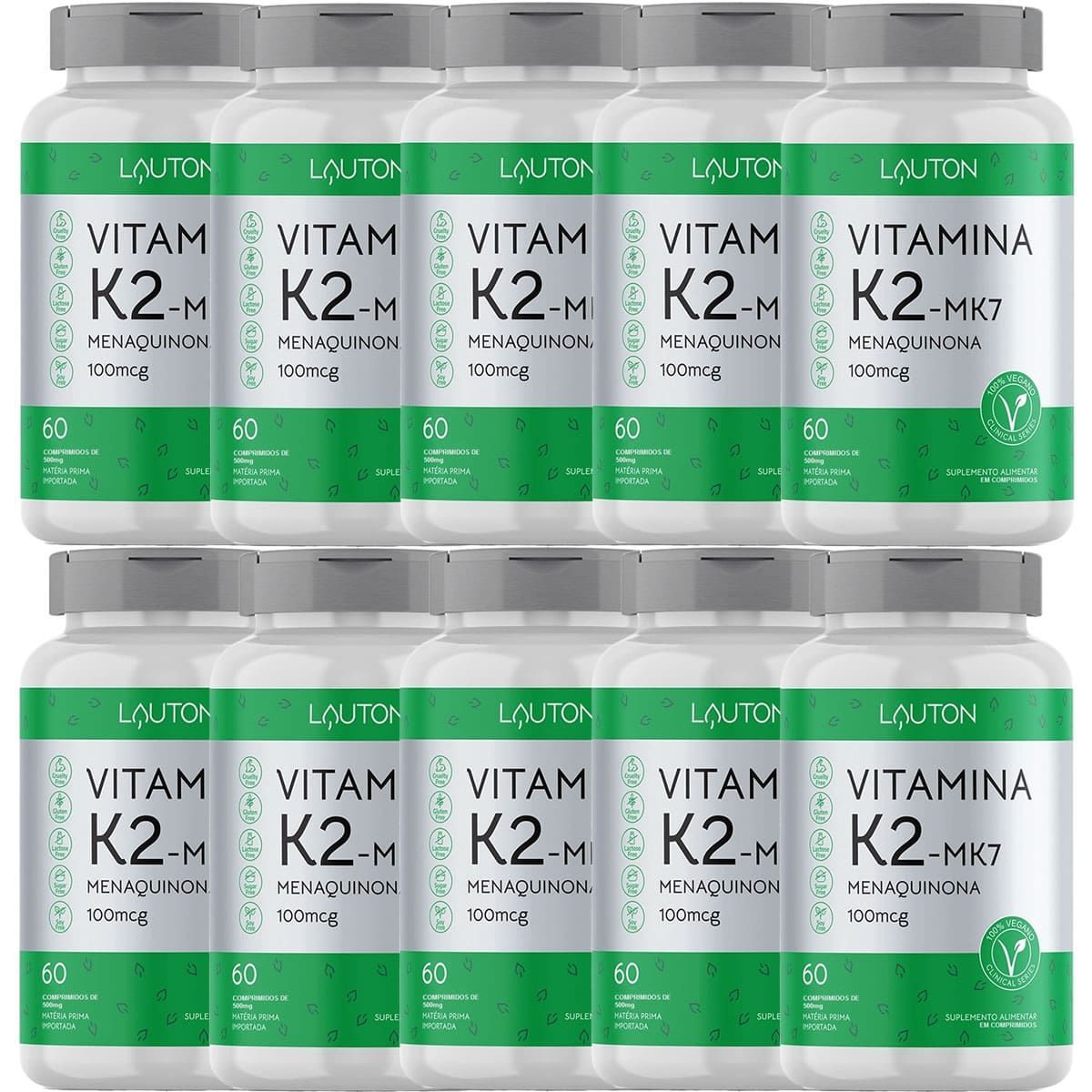 Kit 10X Vitamina K2 MK7 - 60 Comprimidos - Lauton Nutrition