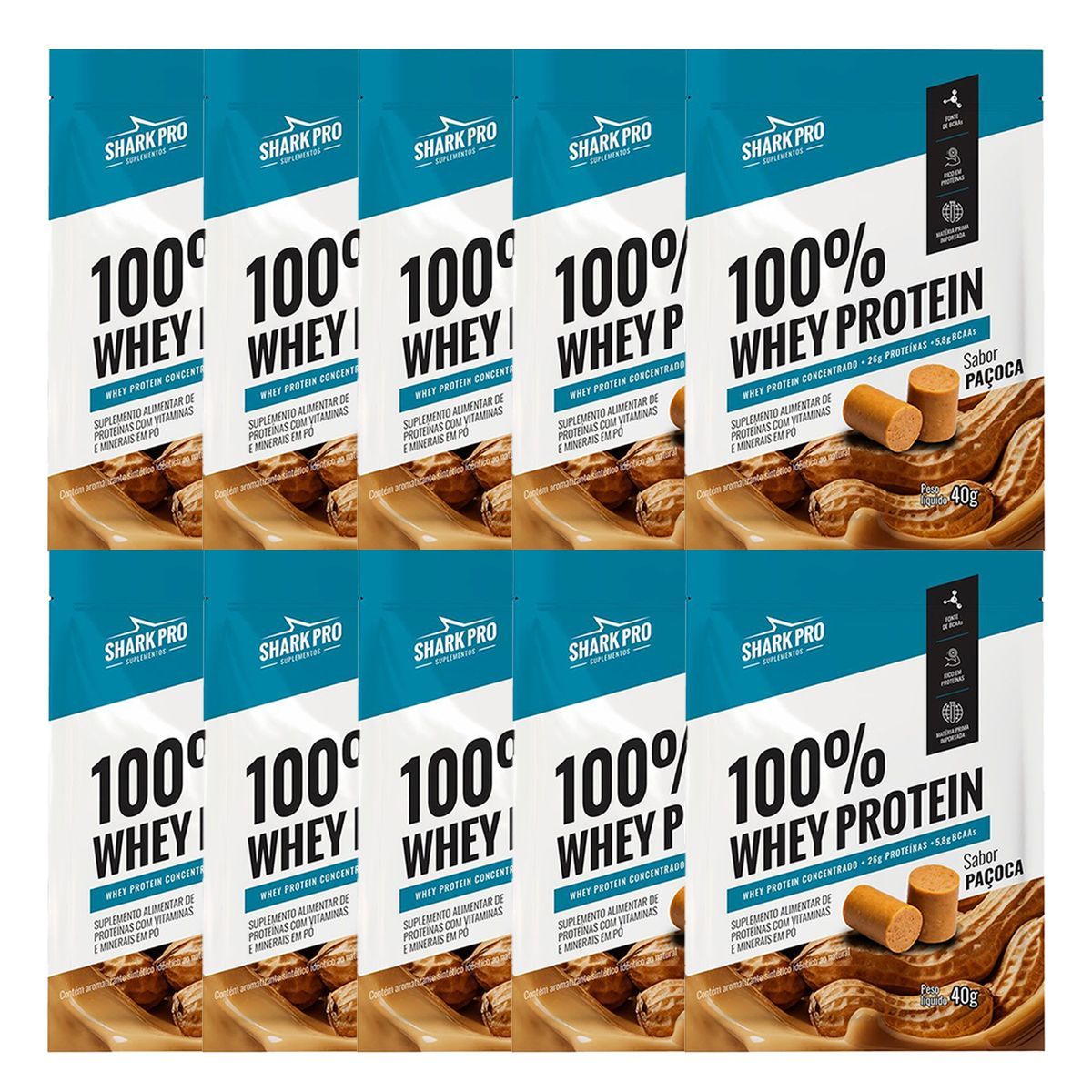 Kit 10X Whey 100% - 1 Sach� 40g Pa�oca - Shark Pro
