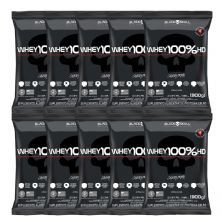 Kit 10X Whey 100% HD - 900g Refil Morango - Black Skull