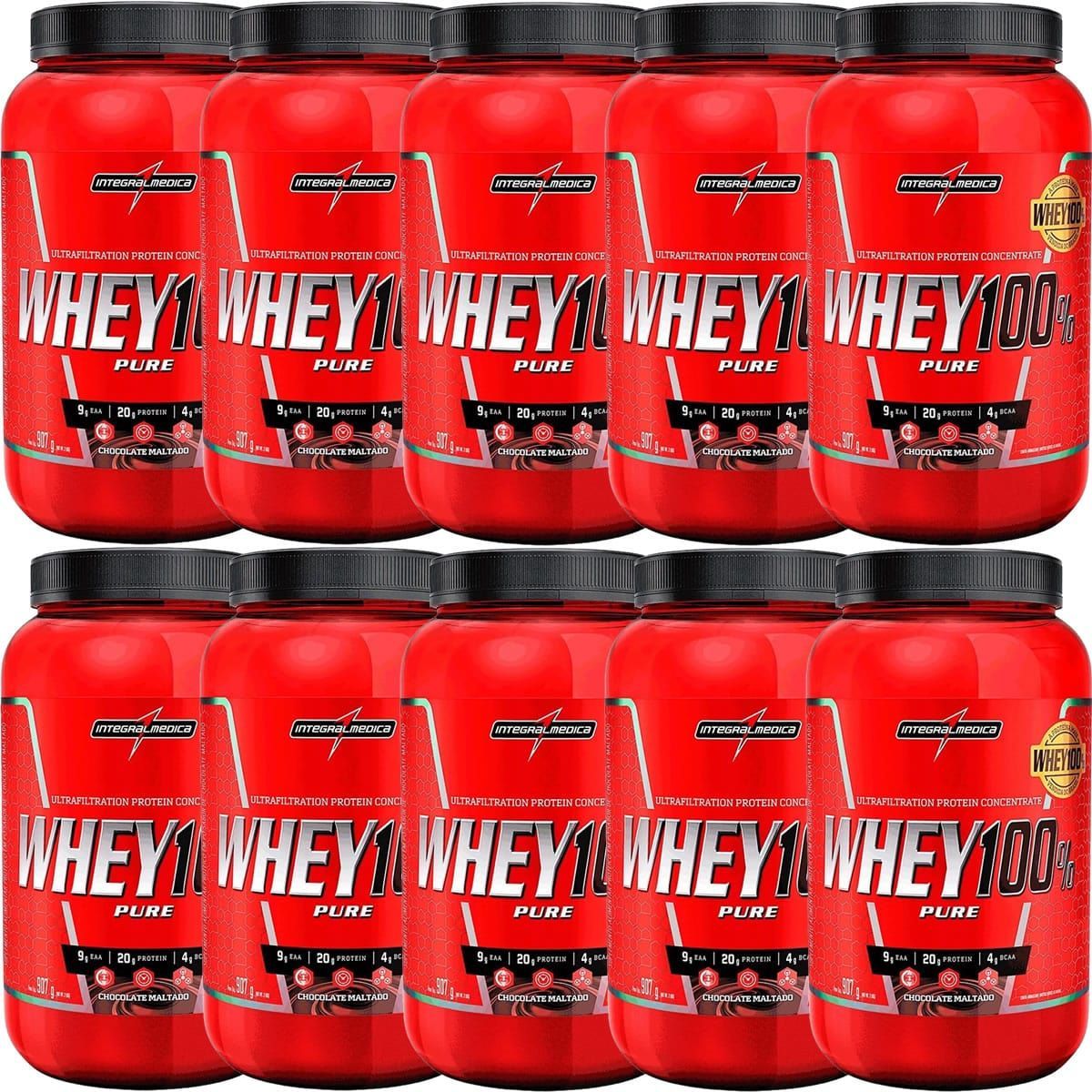Kit 10X Whey 100% Pure - 907g Chocolate Maltado - IntegralM�dica