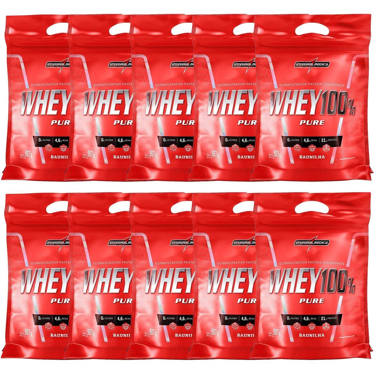 Kit 10X Whey 100% Pure - 907g Refil Baunilha - IntegralM�dica