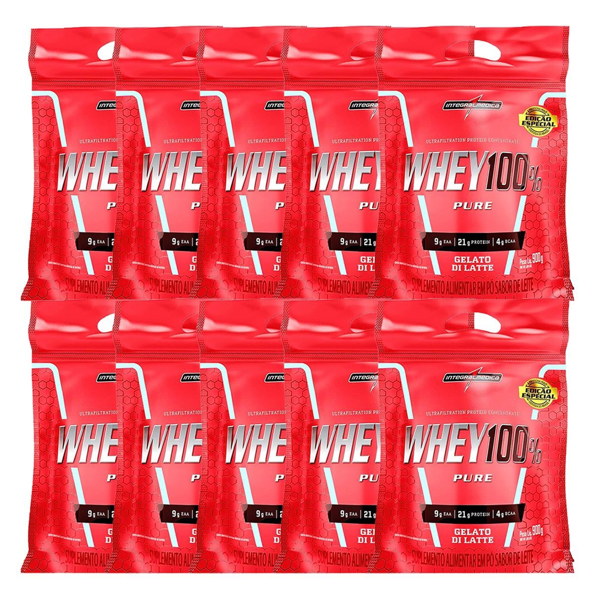 Kit 10X Whey 100% Pure - 907g Refil Gelato Di Latte - Integral M�dica