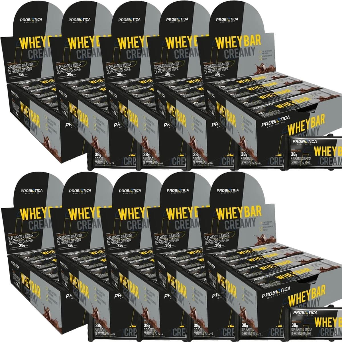 Kit 10X Whey Bar Creamy - 12 unidades 38g Chocolate - Probi�tica